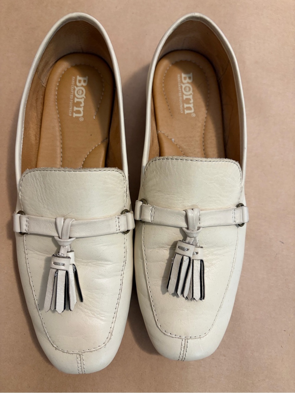 Born Men’s Cream Leather Tassel Slip-On Loafers